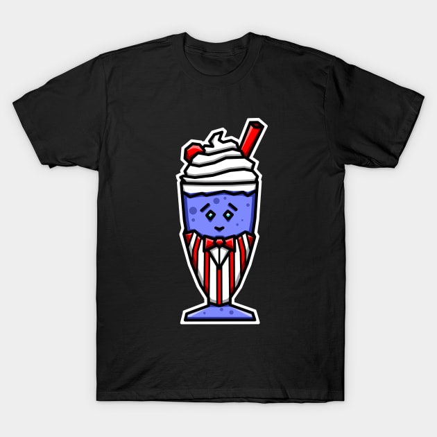 Cute Blueberry Shake in a Soda Jerk (Clerk) Uniform for Dessert Lovers - Blueberry Milkshake T-Shirt by Bleeding Red Paint